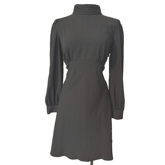Adrianna Papell Dress 12 Black Mock Neck A Line Crepe Long Sleeve NEW - Picture 2 of 13
